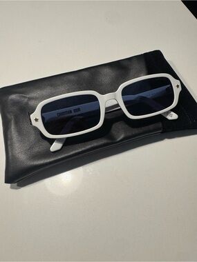 Christian Dior White Rectangular Sunglasses with Dark Lenses
